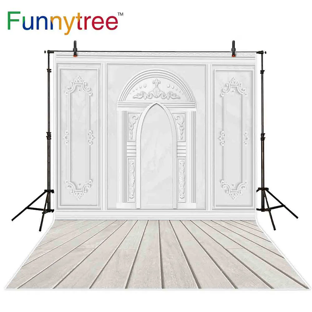 Фон Funnytree для фотостудии белый винтажный настенный рельефный фон с деревянным