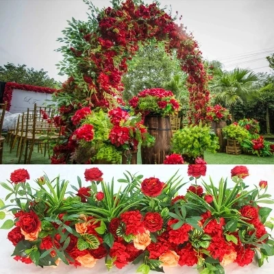 4 м x 35 см Горячие красные искусственные цветы коридора дорога цветок сценическое