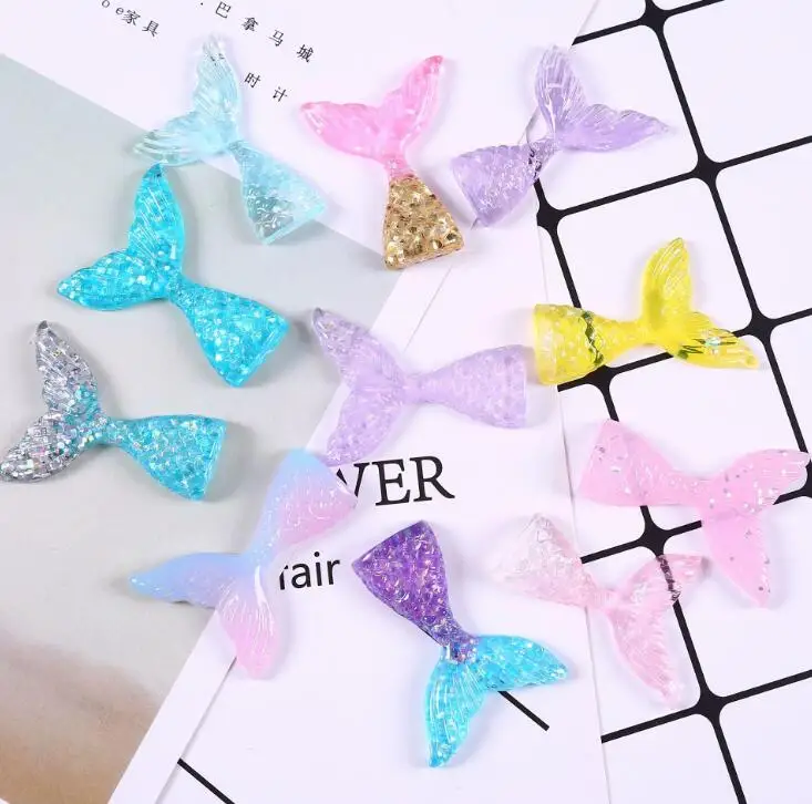 Kawaii Русалка из смолы хвост DIY плоские резиновые кабошоны аксессуары 11 цветов на выбор