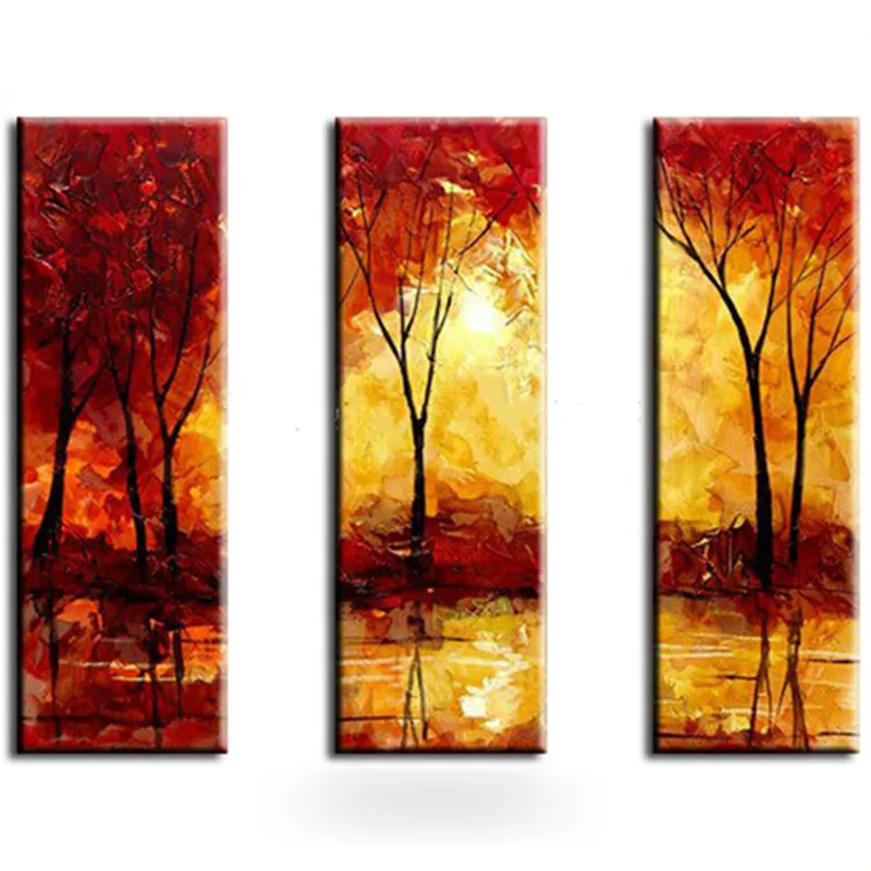 Knife Gold Red Wall Painting Hand Painted Abstract Landscape Oil Paintings on Canvas Home Decor Art Handmade Trees Pictures | Дом и сад