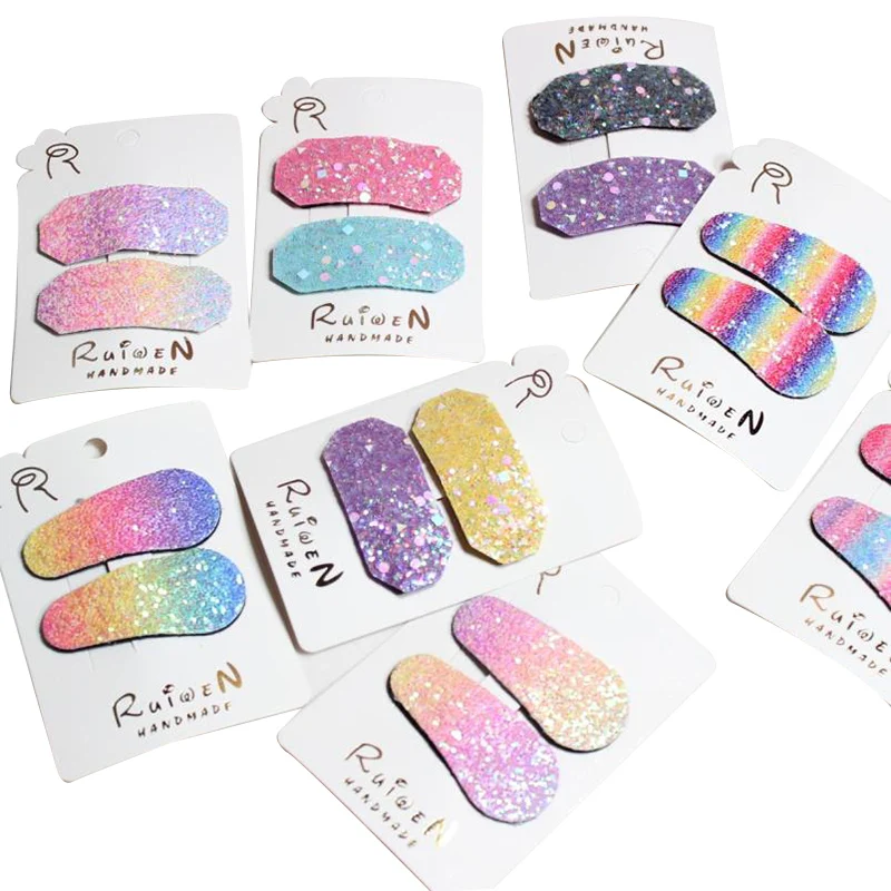 

1 Pair Kids Glitter Hair Clip Handmade Rainbow BB Hair Barrette Cute Sequin Covered Clip For Girls Hair Accessories