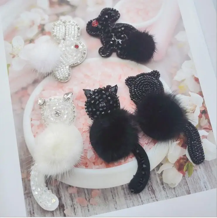 1 шт. нашивка с блестками и мехом кошки для шитья одежды стразы бисерная