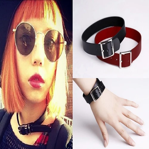 Женский браслет чокер из искусственной кожи в стиле панк с цепочкой и