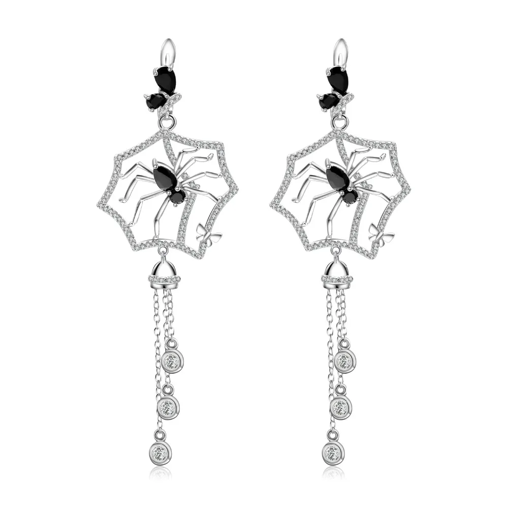 Серьги кисточки женские длинные из серебра 100% пробы в виде паука|Серьги-подвески|