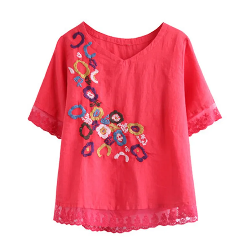 Женские винтажные блузки с цветочной вышивкой в этническом стиле свободная