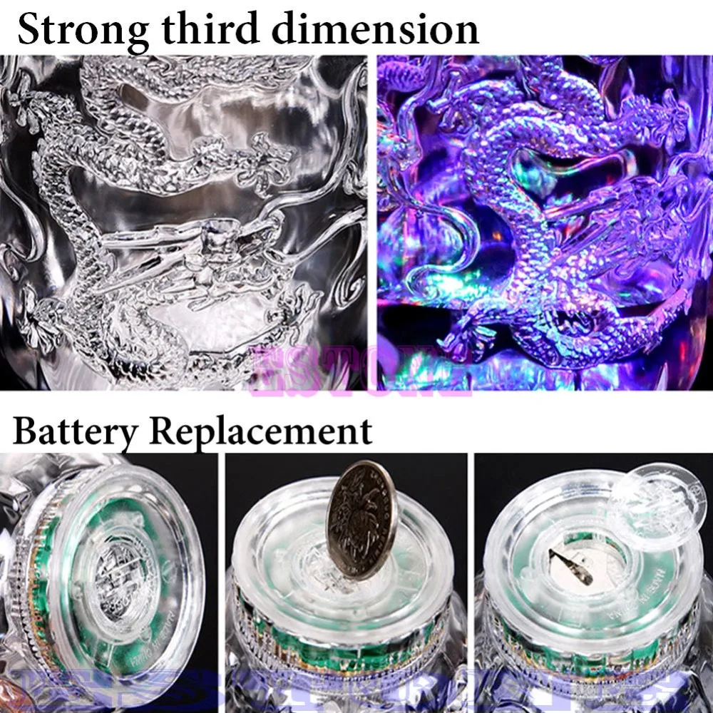 Новый LED Дракон Индуктивный Радужный Цвет мигающий свет светящиеся кружки очки