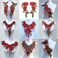 1pc red color venise lace fabric dress applique motif blouse sewing trims diy neckline collar costume decoration accessories