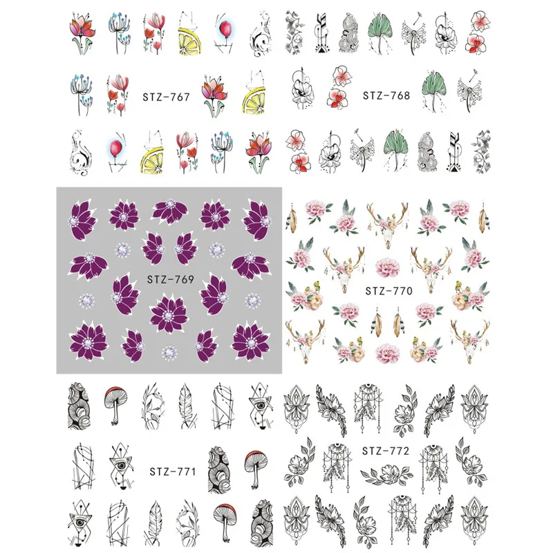 13 листов нейл арта водяные наклейки для ногтей цветок с геометрическим рисунком