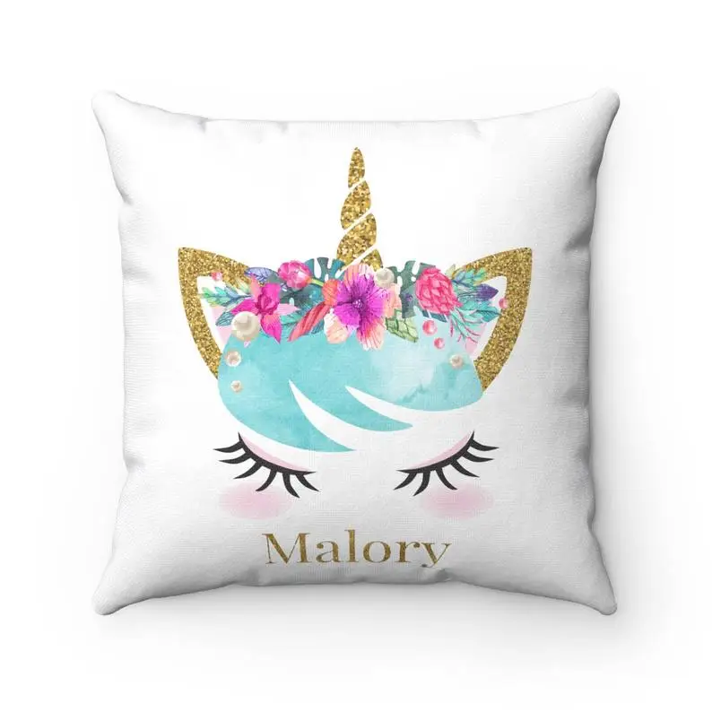 

Personalised Girly Unicorn Throw Pillow Case Glitter Sparkles Unicorn Cushion Cover for Girl Custom Name Sister Birthday Gifts