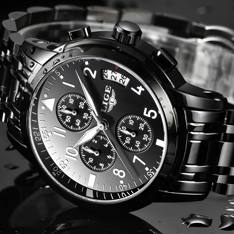 

Top Luxury Brand LIGE Men'S Fashion Business Quartz Watch Men Leisure Sport Full Steel Waterproof Black Clock Relogio Masculino