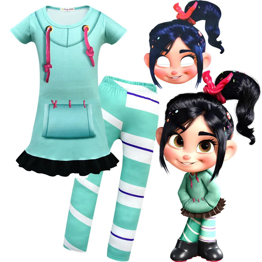 Платья для девочек Комплект со штанами Костюм Vanellope Von Schweetz Костюмы на Хэллоуин