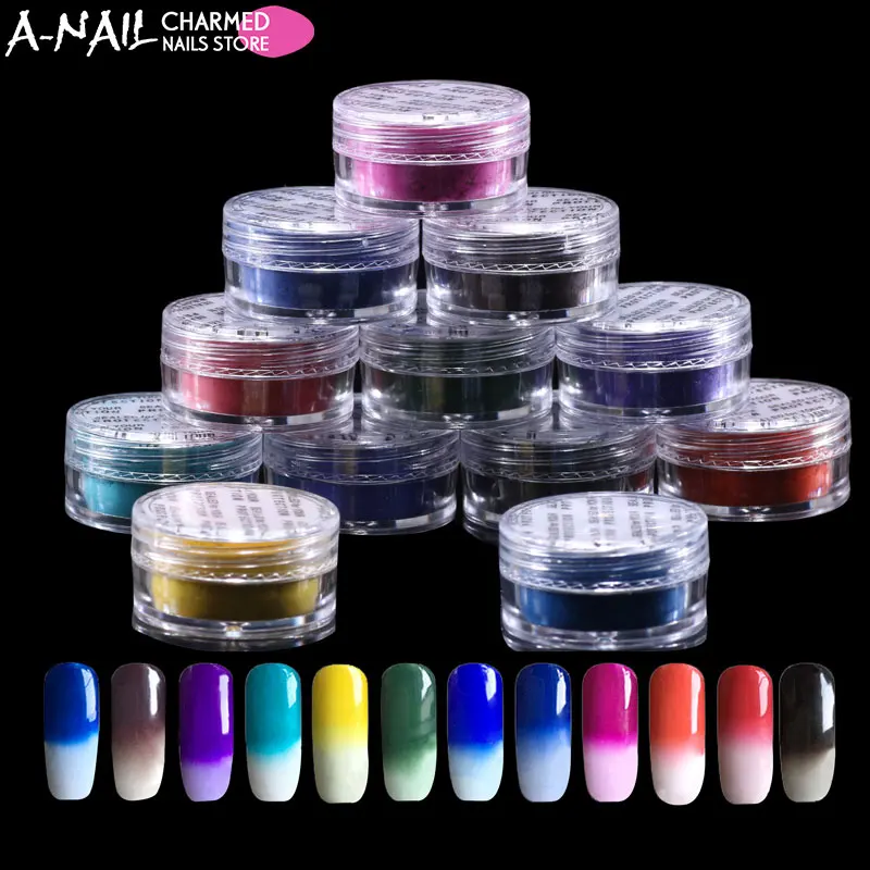 Термохромный пигмент 12 банок/набор термальный меняющий цвет порошок для