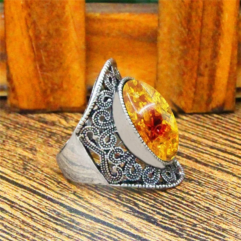 Oval Resin Flower Rings For Women Plant Antique Silver Plated Fashion Jewelry TR681 | Украшения и аксессуары