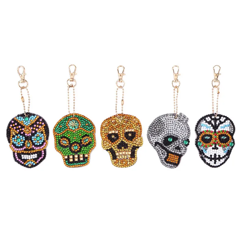 5pcs skull 4/5 шт DIY полный дрель специальные алмазов картина брелок мультфильм сова торт Для женщин сумка подвеска брелок ювелирный кольцо для ключей подарки - Цвет: 5pcs skull