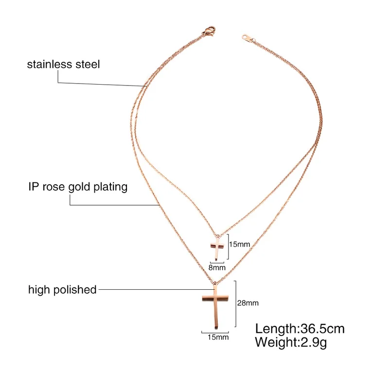 Vnox двойной чокер с крестом Цепочки и ожерелья Для женщин розовое золото цвет