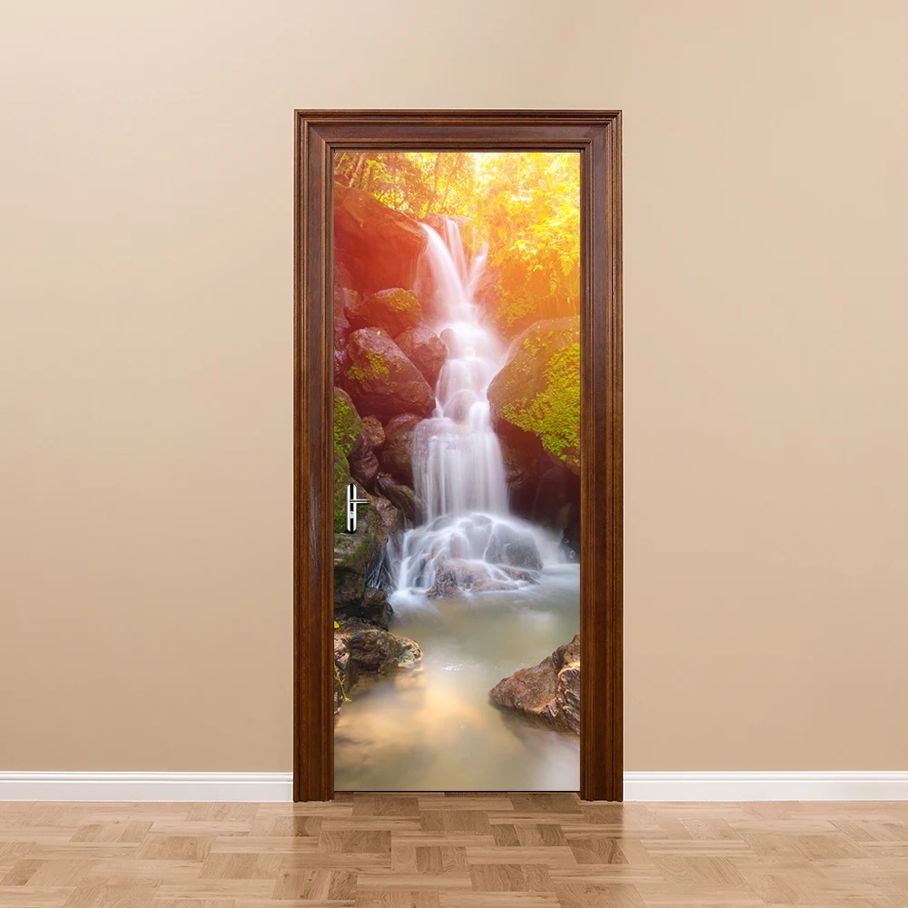 

2pcs/set 3D Imitation Waterfall Door Sticker Wall Sticker Living Room Bathroom Waterproof WallPaper PVC Bedroom Home Decor