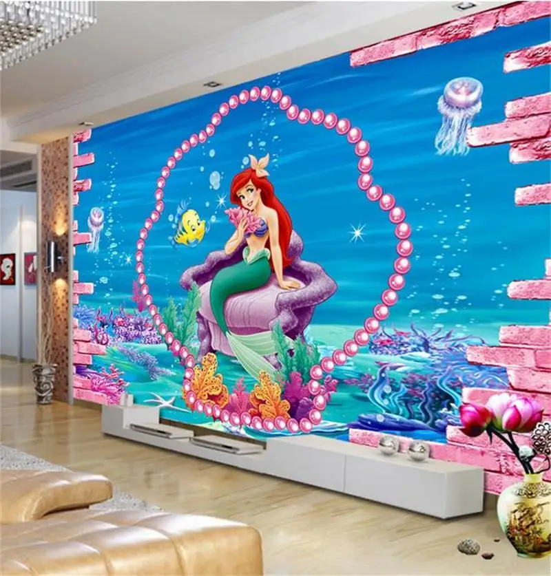 

custom 3d photo wallpaper livingroom kids room mural cartoon underwater mermaid 3d picture home decor sofa TV backdrop wallpaper