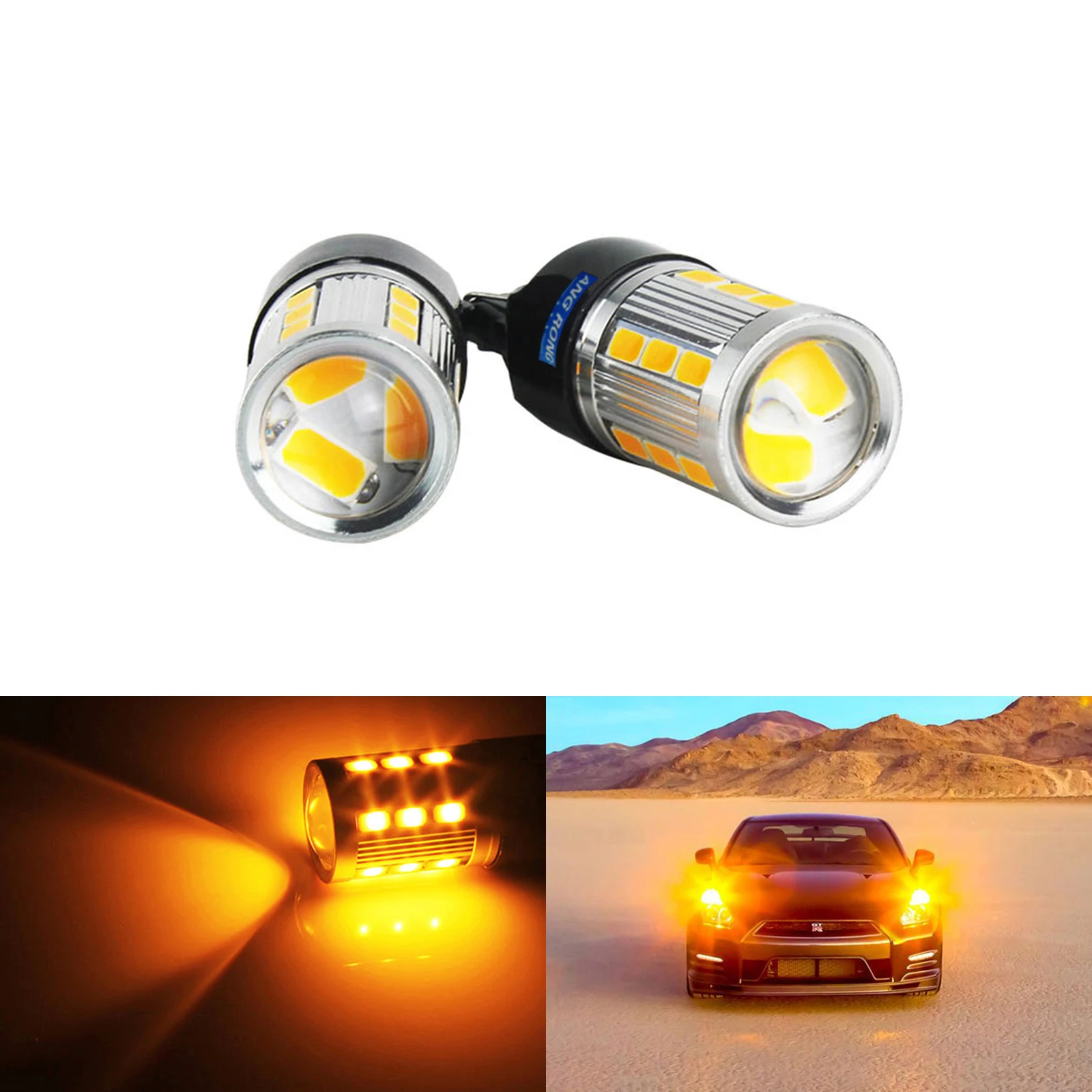 ANGRONG 2x Янтарный 7440 W21W T20 582 580 LED 6W Обратный Sidelight сигнал дневного света DRL|Сигнальная