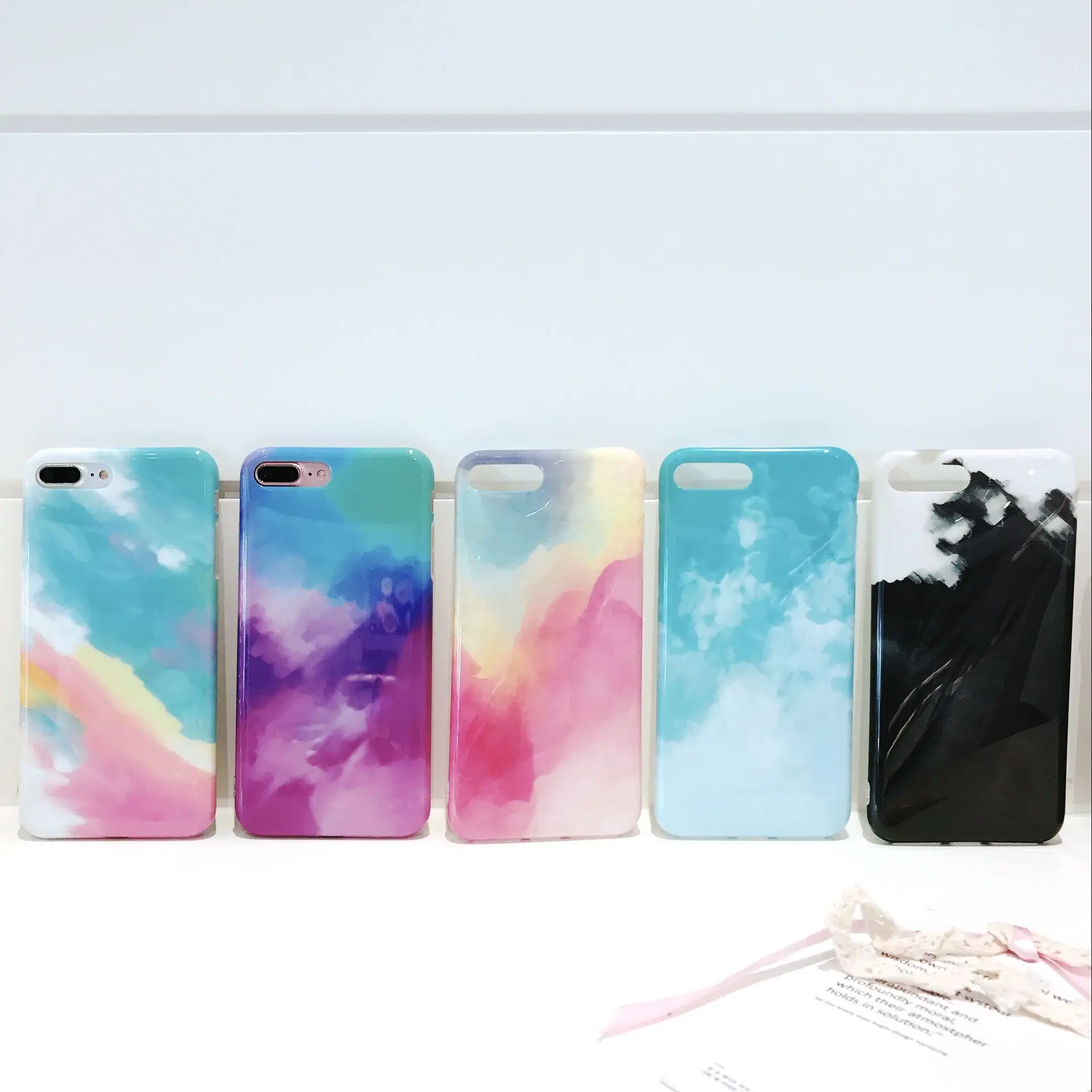 CRIAR HOUSE Cases For Apple iPhone X 6 6s 7 8 Plus 10 Watercolor Marble Rainbow Printing Soft Silicone TPU Back Case Cover |