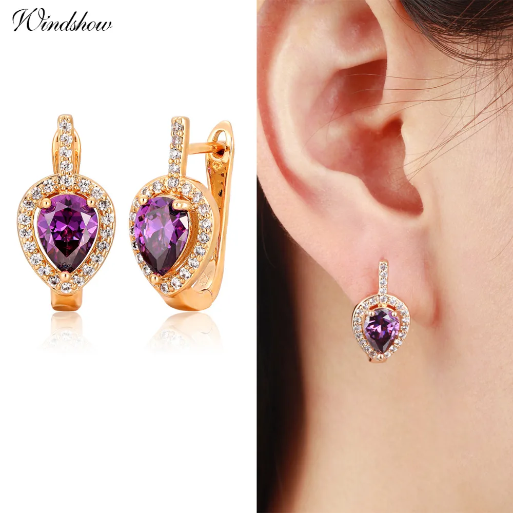 6Colors Pear AAA CZ w/ White CZ Around Gold Color Teardrop Huggies Small Hoop Earrings for Women Jewelry boucle d'oreille