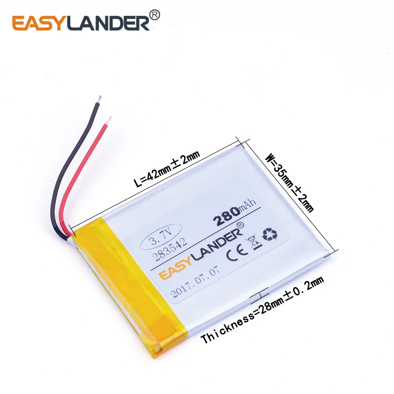 283542 3 7 V 280mAh перезаряжаемый литий-полимерный аккумулятор для mp3 mp4 GPS Спикер DVR