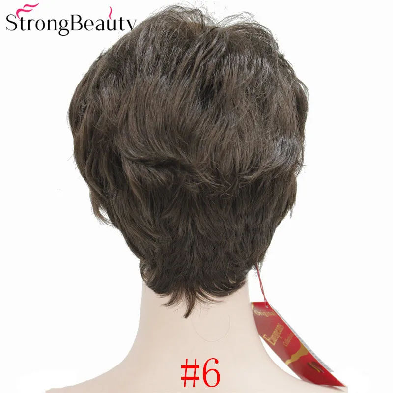 6 StrongBeauty синтетические Короткие Волнистые Волосы пышные натуральные светлые/серебристо-серые парики с челкой для женщин много цветов на выбор - Цвет: 6