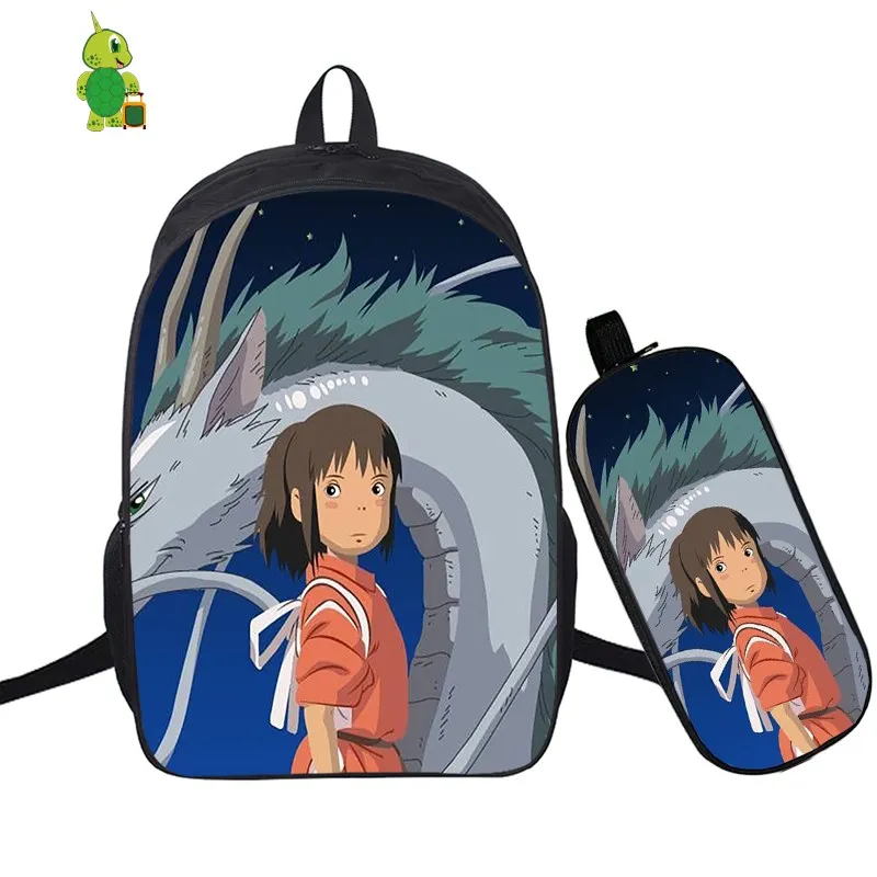 Ghibli унесенный спиралью без лица Мужской рюкзак 2 шт./компл. школьная сумка для подростков мальчиков и девочек рюкзак для ноутбука пенал дорожные сумки