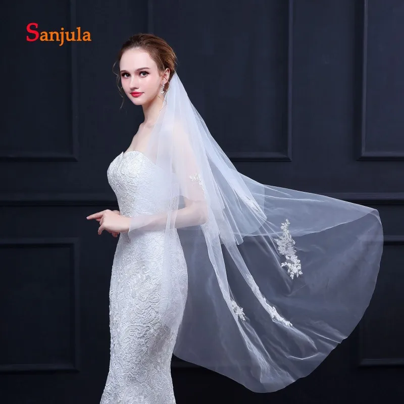 Two-Layer Ivory Wedding Veils with Comb Cut Edge Appliques Graceful Cute Short Veil for Bridal accesorios para bodas V85 | Свадьбы и