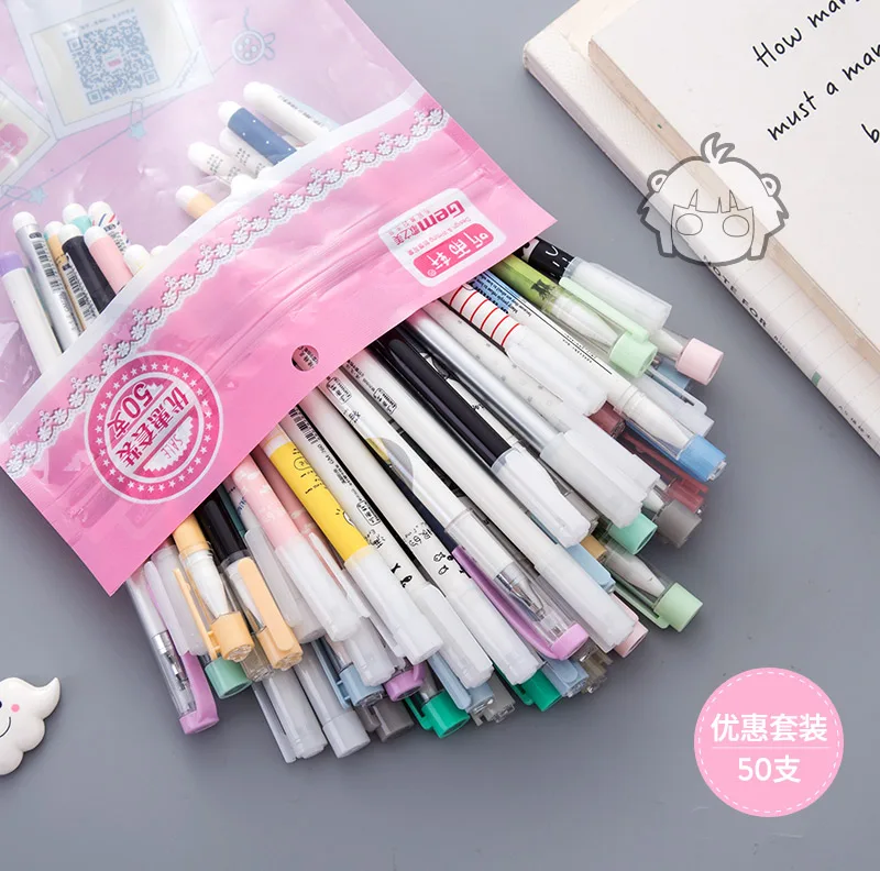 

50 pcs/Lot Kawaii gel pens 10 color ink ballpoint pen Ballpoint 0.38mm 0.5mm Stationery Office School supply lapices escolar