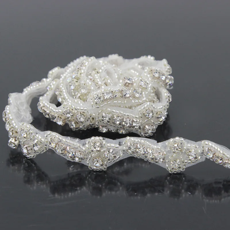 1 ярд Серебряный цветок аппликация из горного хрусталя ручной работы швейная