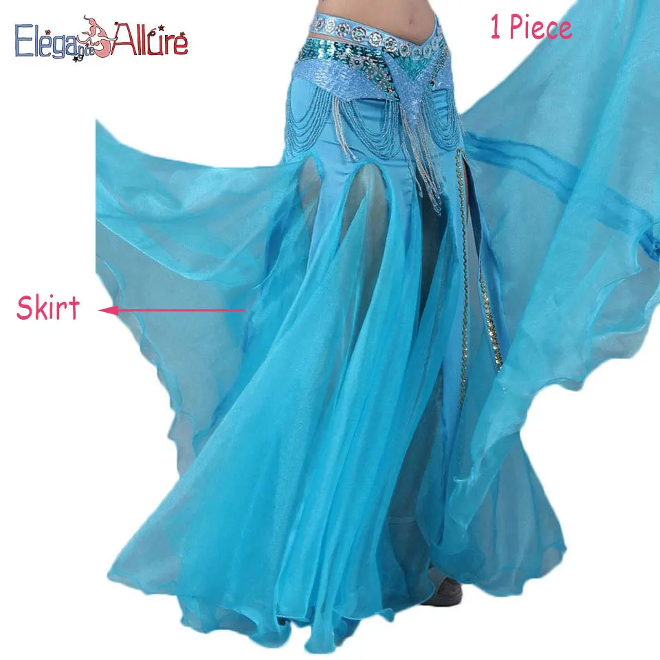 Blue Skirt E&A, 2 шт., женский костюм для танца живота, комплект для выступлений, набор для танца живота, модный топ, пояс, ожерелье, браслет, юбка, Одежда для танцев - Цвет: Blue Skirt