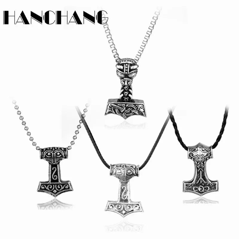 Movie Necklace Jewelry Vikings Hammer Knots Metal pendants Necklace Cord Chain Necklace for Men Boys punk Gift