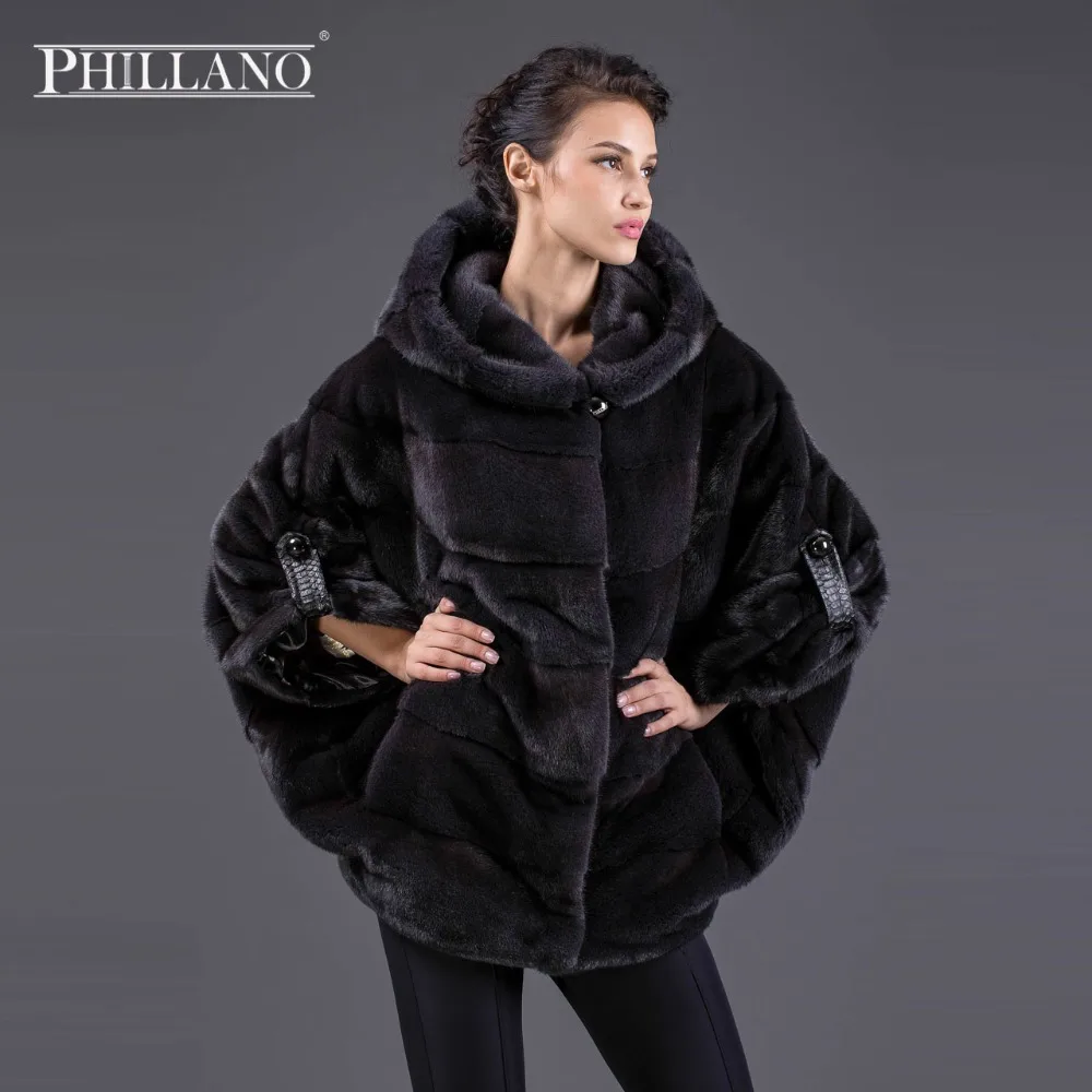 PHILLANO Новый Летучая Мышь Фасон Женская Куртка Меховая из Норки Шубы Из Меха