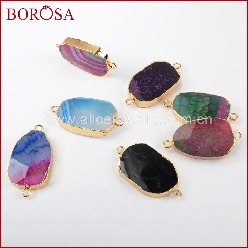 BOROSA позолоченный отполированный Радужный оникс огненный Агат Соединитель