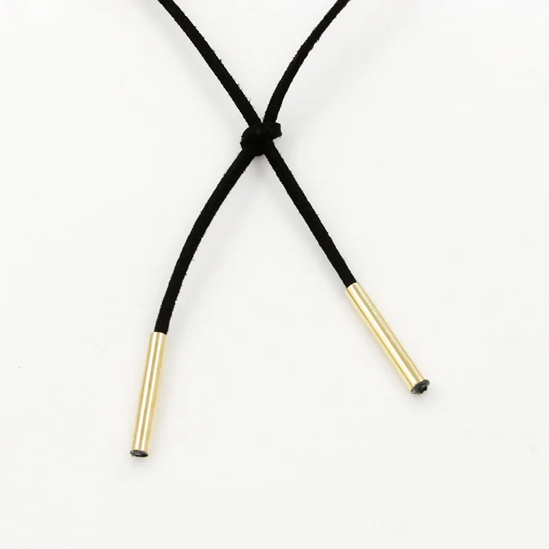 Женское длинное ожерелье из черной кожи золотистый и серебристый цвета