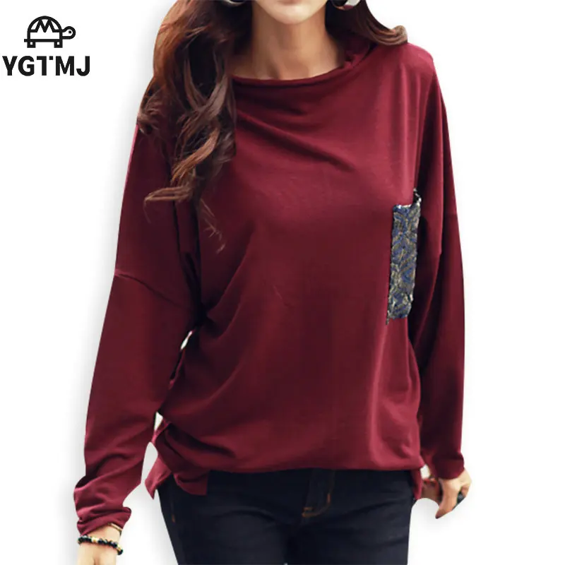 2017 Топ женские футболки женский Большие размеры прикольные Vogue длинные рукава Boss