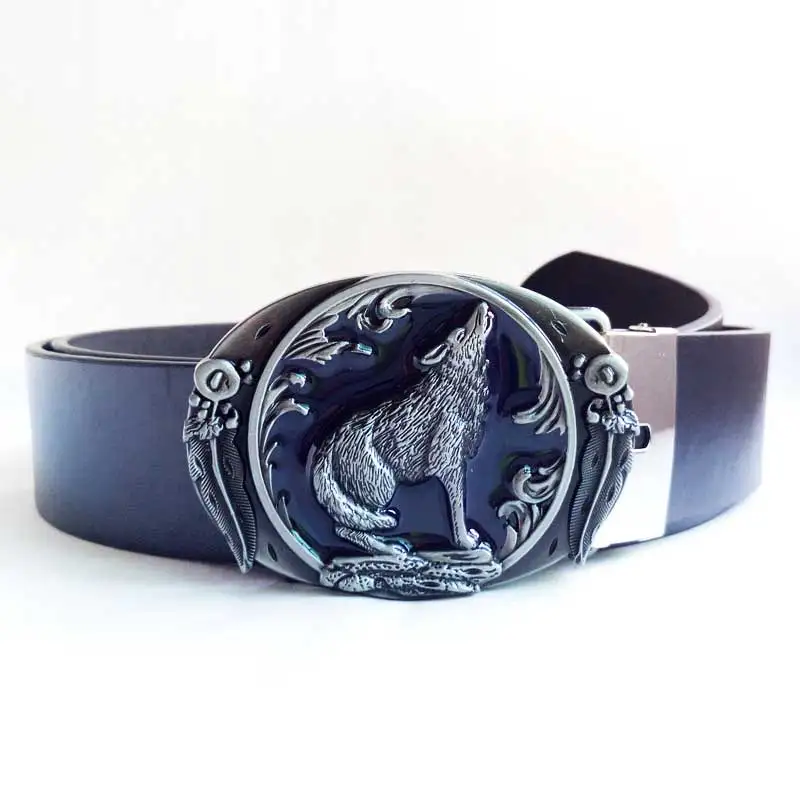 

T-Disom Wolf Belt Buckles Hot Sale Western Cool Metal Mens Buckles Along With PU Black Belts Drop shipping