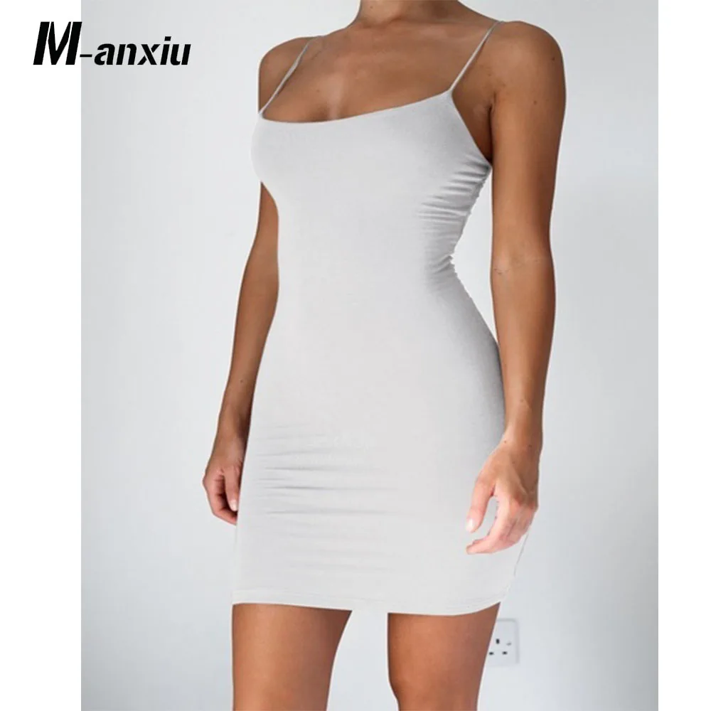 Женское мини-платье на бретельках M-anxiu Повседневное платье без рукавов лето 2019 |