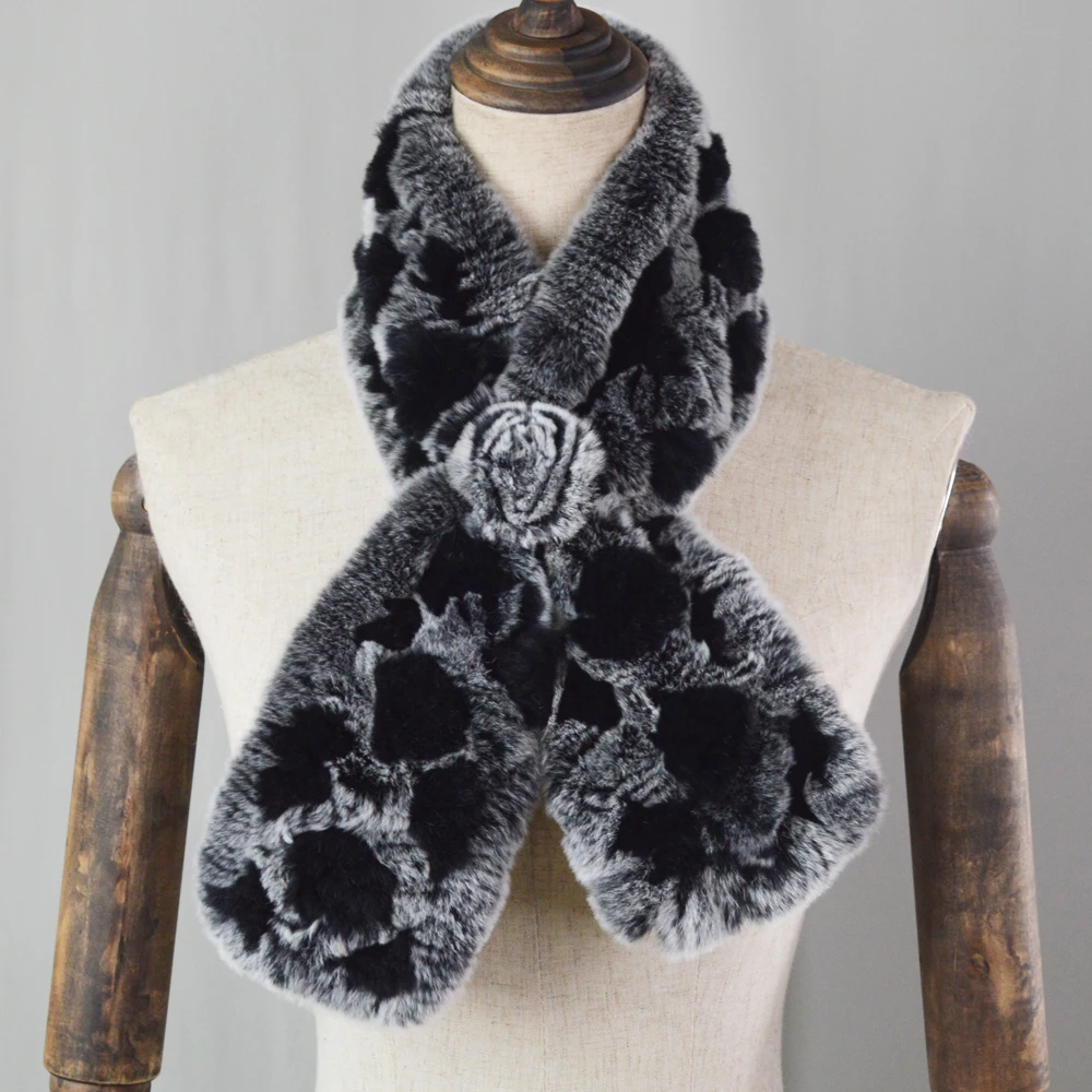 Новый вязаный настоящий шарф из меха кролика Рекс женские зимние 100% натурального