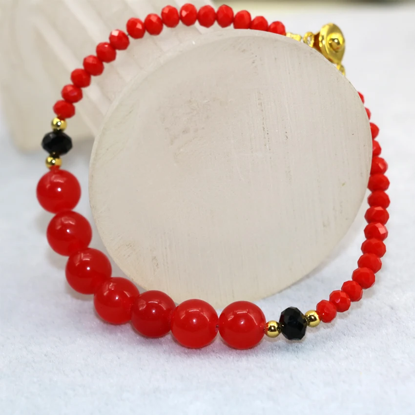 

9 style 8mm multicolor stone chalcedony round beads jades bracelet 3x4mm crystal high grade women jewelry 7.5inch B2907