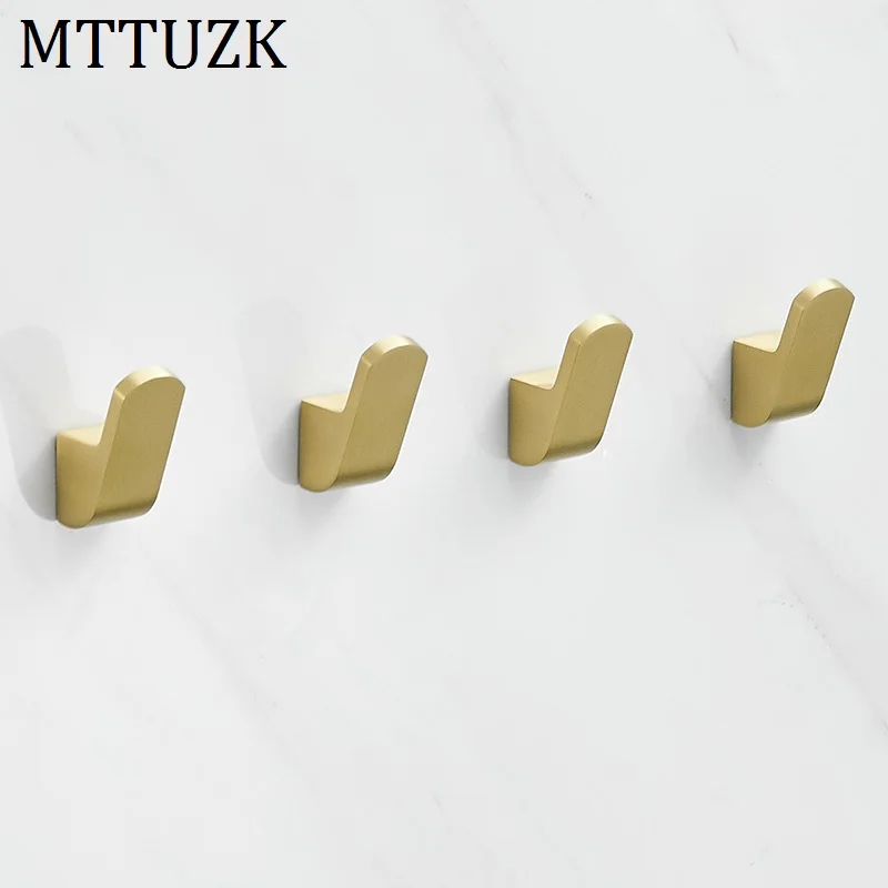 MTTUZK Solid Brass Coat Hook Brushed Gold Towels Hanging Robe Hook Wall Mounted Cap Racks Clothes Hook Bathroom Accessories