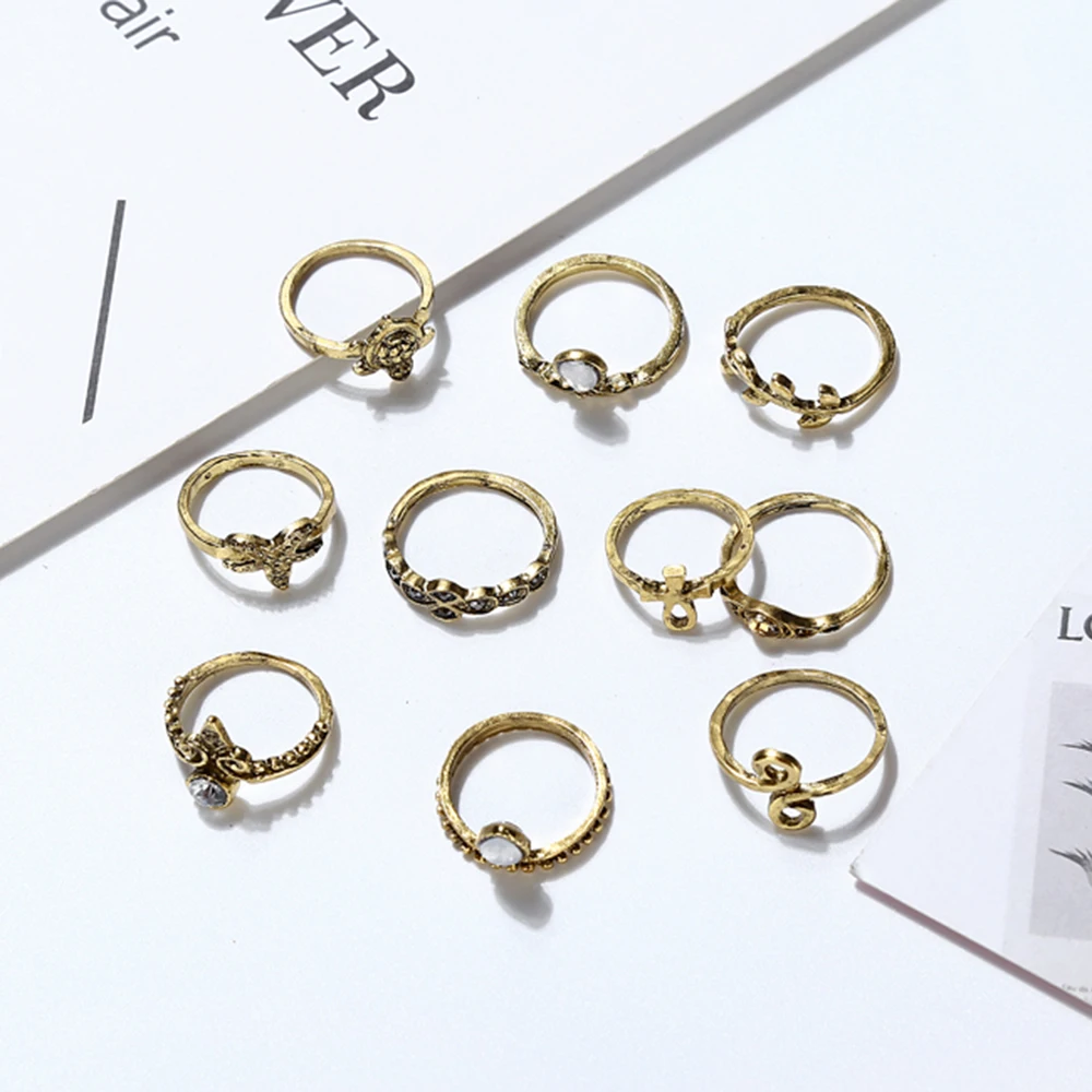XIYANIKE Vintage 10 Pieces/Lot Turkish Knuckle Rings Geometric Tortoise Color Midi Sets Jewelry For Women Gift R94 | Украшения и
