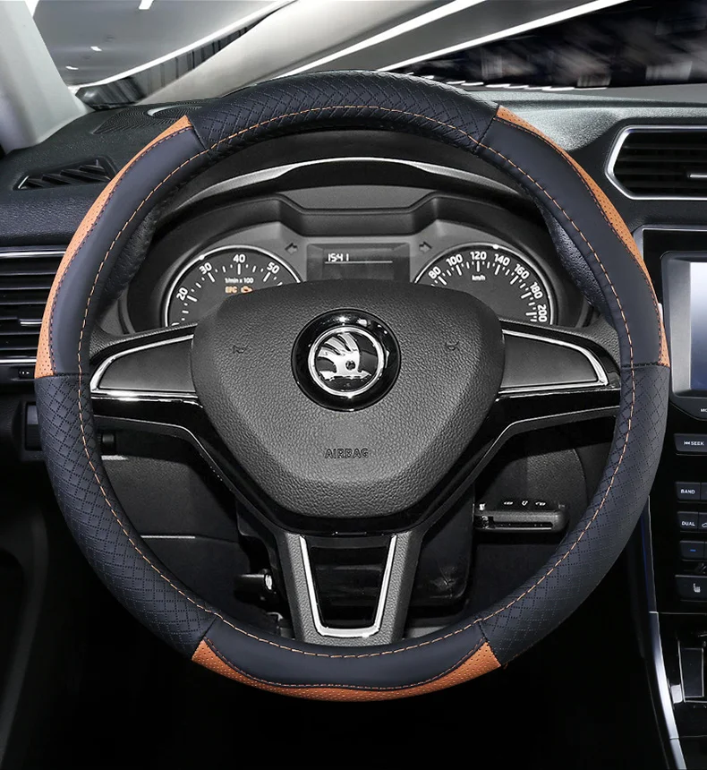 Верхний слой кожаный руль чехлы для skoda Fabia Octavia Scout Rapid Spaceback Superb Kodiaq Karoq Roomster Praktik Yeti