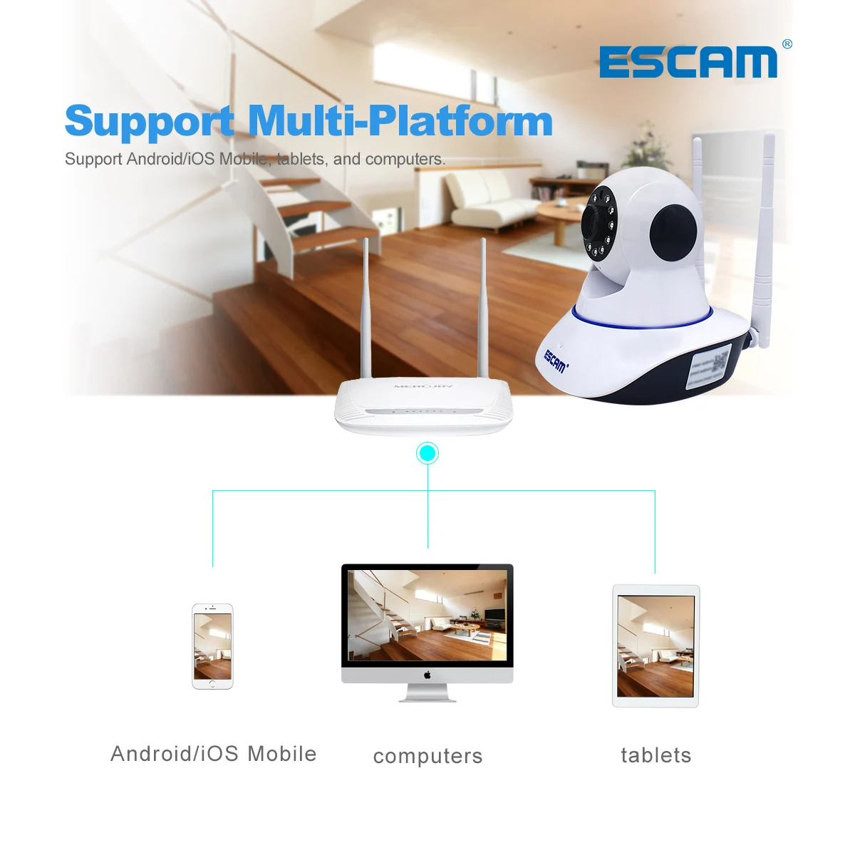 ESCAM G01 двойная антенна 1080P панорамирование/наклон WiFi IP IR камера Поддержка ONVIF Max до 128 Гб Видео монитор ip камера