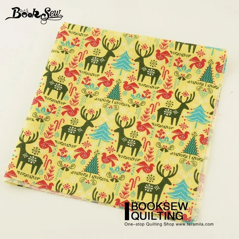 Хлопковая льняная ткань красивая рождественская елка и олень художественная