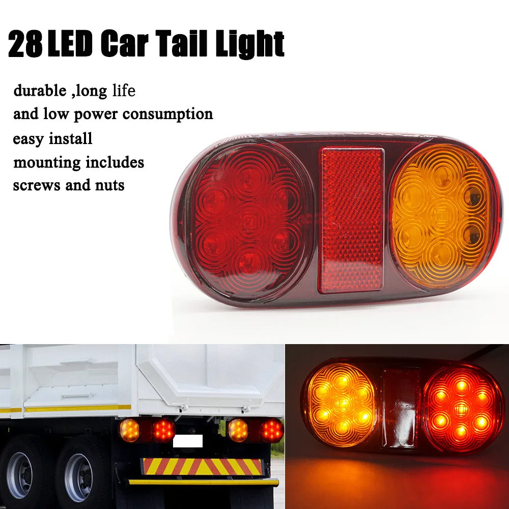 New 2PCS 24V 14LEDS Truck Trailer Waterproof LED Tail Light Reversing Running Brake Turn Lights Stop Indicator Lamp Yellow Red