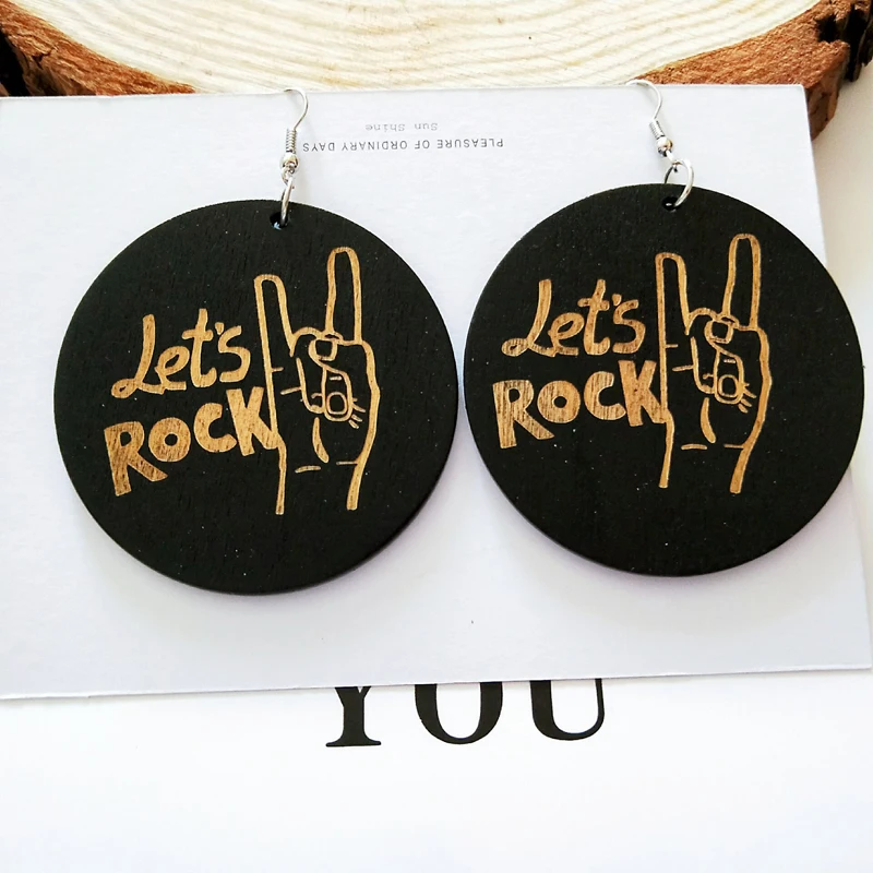 Классические серьги в стиле панк Let's Rock деревянные Винтажные для вечеринок и