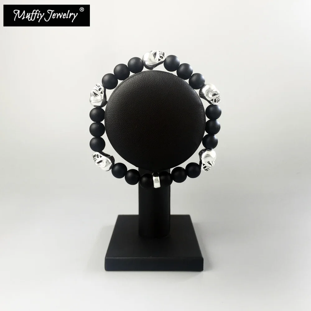 Браслет с бусинами в виде черного черепа из обсидиана стиле TMS браслет сделай сам