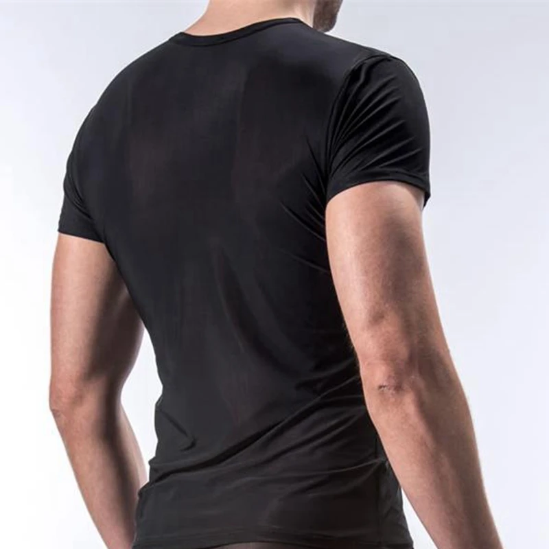 Шелковая футболка сексуальное мужское прозрачное Сетчатое нижнее белье