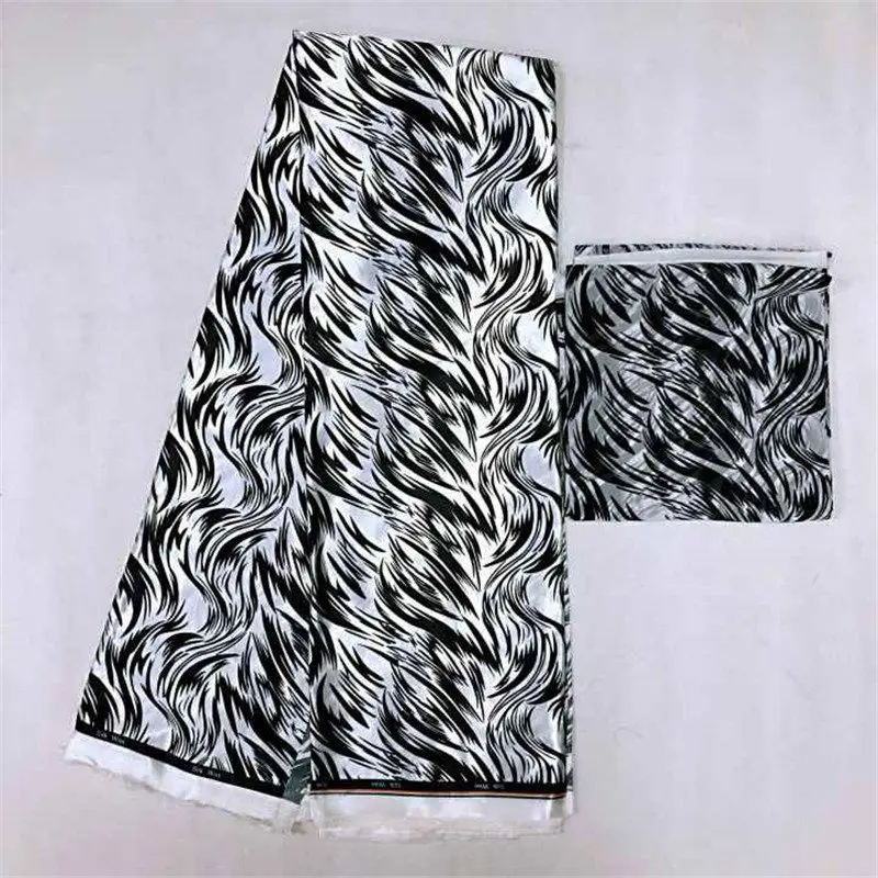 Африканская шелковая восковая ткань с цифровой печатью черная атласная для